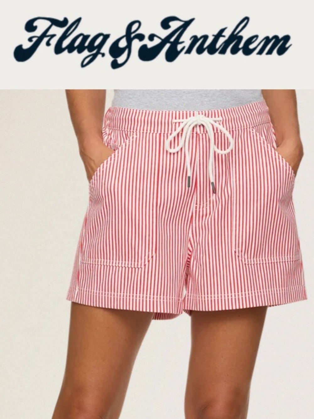 NWOT Flag & Anthem Buffy Drawstring Short Striped Shorts in Red & White Size Sma